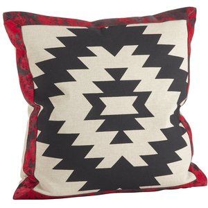 Red & Black Geometric Tribal Cowhide & Cotton Filled Decorative Throw Pillow